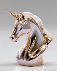 3D Render of Golden Unicorn Bust in Glossy Fantasy Style