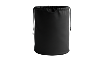 Black Drawstring Bag Isolated on White Background.