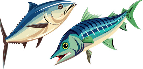 Horse Mackerel Fish Illustration, Marine Seafood Species Vector Artwork, Detailed Ocean Animal Design
