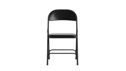 Black folding chair isolated on white background 1.