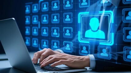 Recruitment marketing strategy for business lead generation and management using digital technology and laptop focusing employment network connection and organizational growth through effective - Powered by Adobe