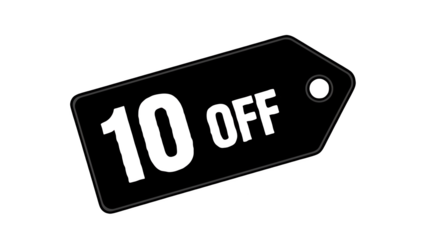 Black tag with 10 percent off text.
