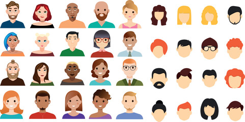 Face Icons Set of Men and Women of All Ages, People Avatar Profiles Collection, Simple Human Portrait Symbols Vector Illustration