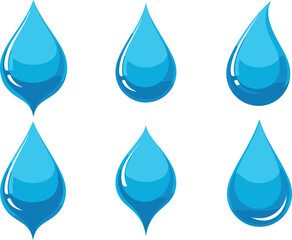 Water drop vector set featuring blue liquid droplets symbols for hydration purity weather and clean design concepts