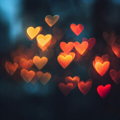 abstract bokeh lights shaped like hearts, generative ai