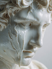 classical white marble statue melting like wax, generative ai