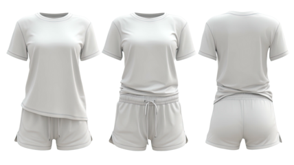 White athletic shorts/tee front, styled, back