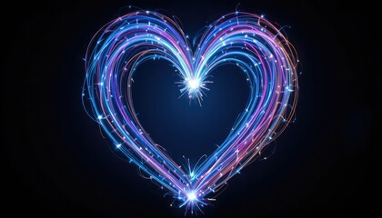 Heart shape formed by glowing blue and pink light trails