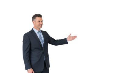Businessman offering handshake in a suit.