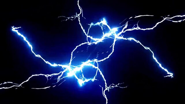huge thunder animation in blue colour on black background for overlays and tiles, logo animation background 4k footage, circuit animation, storm, 