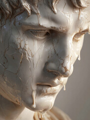 classical white marble statue melting like wax, generative ai