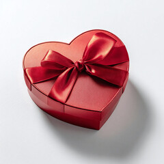 red heart shaped gift box with bow knot, generative ai
