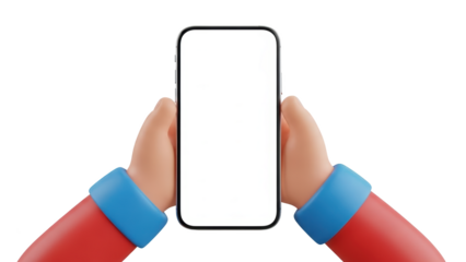 Cartoon Hands Holding a Smartphone with Blank Screen.