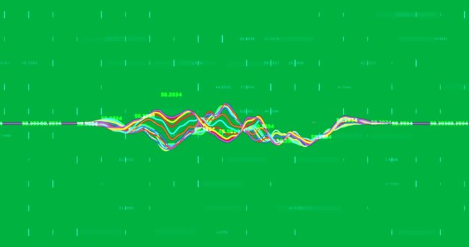 Animation of a colourful graph turning up and down with blue blocks and changing numbers