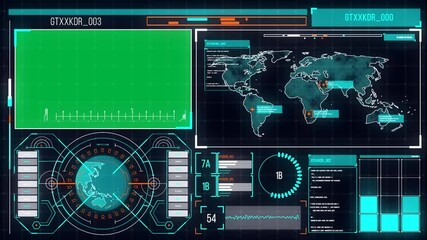 Animation of data processing and statistics recording on digital interface and world map - Powered by Adobe