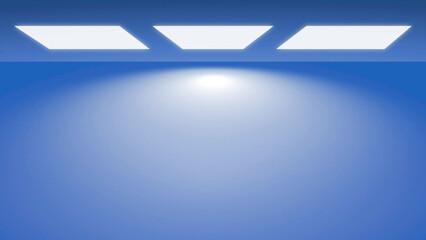 Illuminated ceiling panels casting light on a blue gradient wall