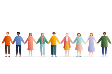 Harmony in Diversity: A vibrant illustration showcasing a diverse group holding hands, symbolizing unity, collaboration, and the beauty of working together.