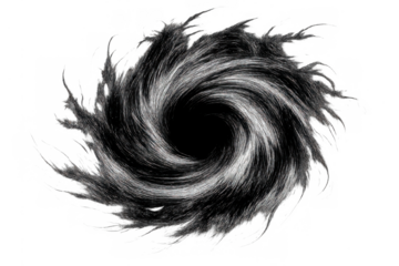 Abstract swirling vortex effect creating a black hole motion, a powerful dark storm or hurricane funnel on transparent background
