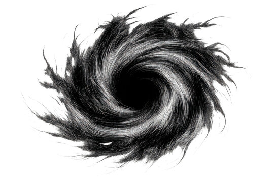 Abstract swirling vortex effect creating a black hole motion, a powerful dark storm or hurricane funnel on transparent background