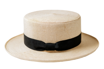 Boater hat straw, tan cylinder, black band