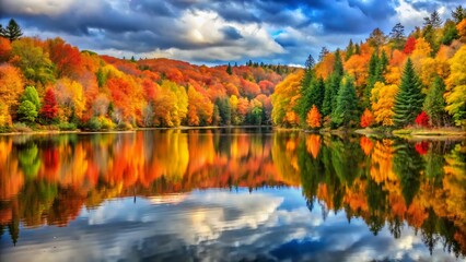 Naklejka premium Autumn Forest Lake on a top background
