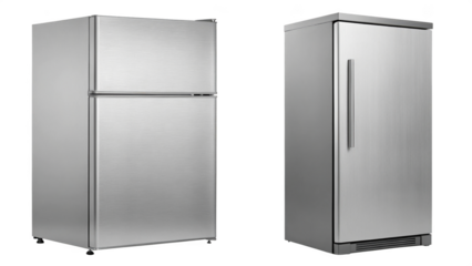 Two modern stainless steel side by side refrigerators