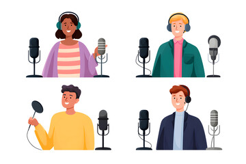 Podcast Creators: Captivating portraits of creators in their element, engrossed in the art of audio storytelling, each one crafting unique content with dedication and passion.