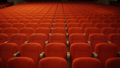 Fototapeta premium Rows of empty red theater seats, providing a sense of anticipation and readiness for a performance