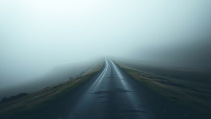 divergence. A conceptual image of a single path dividing into two roads in a misty landscape, symbolizing life choices and uncertainty. wellbeing guides.