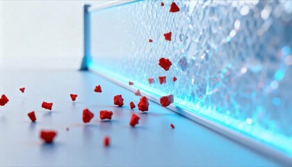 futuristic cybersecurity firewall concept with red malware particles blocked by blue glowing security shield in clean digital space perfect for safer internet day - Powered by Adobe