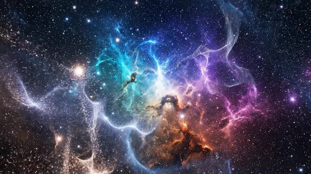 Enchanting cosmic nebula: vibrant colors and energetic stellar movement in space