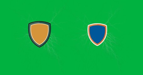 Digital animation of two sports team badge logos clashing against black background