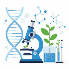 Science Laboratory Research Illustration &ndash; Microscope Biology Experiment Vector