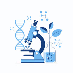 Science Laboratory Research Illustration &ndash; Microscope Biology Experiment Vector