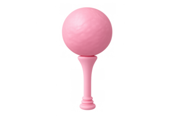 Pink golf ball sitting on a matching tee, representing the start of a game, isolated on a transparent background