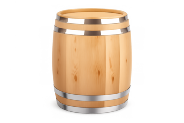 Wooden barrel for wine or whiskey storage featuring metal hoops, liquor fermentation and aging process