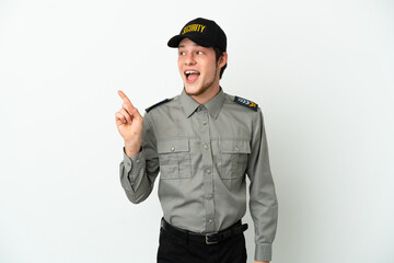 Fototapeta premium Young Russian security man isolated on white background intending to realizes the solution while lifting a finger up