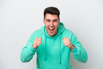 Young caucasian man isolated on white background frustrated by a bad situation