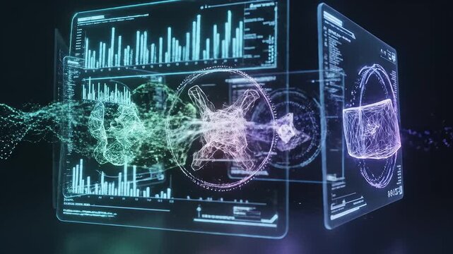 Futuristic digital interface with geometric shapes