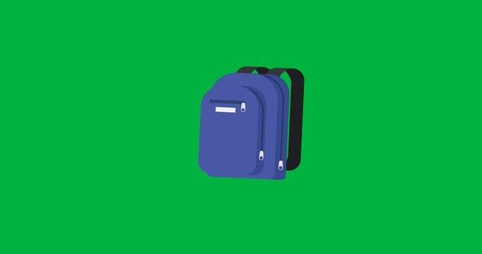 Digital animation of blue school bag icon floating against black background