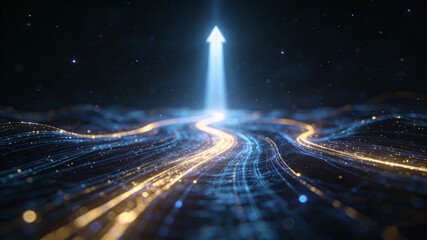 Glowing light trails symbolize leadership and innovation in a dynamic business environment.