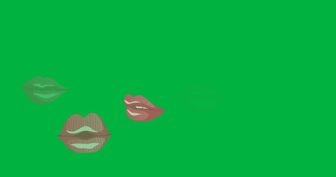 Digital animation of multiple pink lips icons against black background