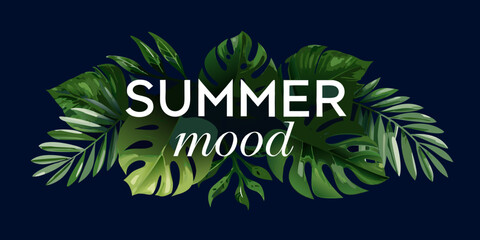 Obraz premium Tropical leaves and summer typography create a vibrant and refreshing mood
