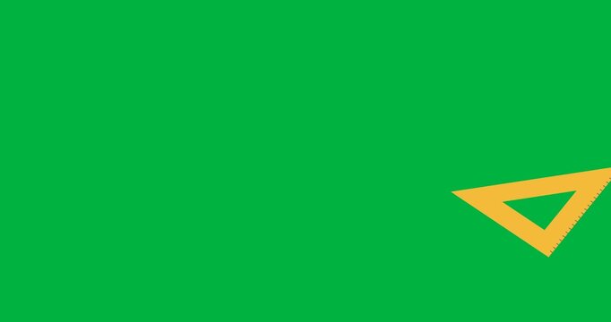 Digital animation of sharpener and set square icons falling against black background