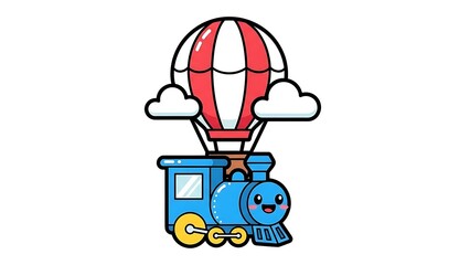 Obraz premium Cartoon Train with Hot Air Balloon.