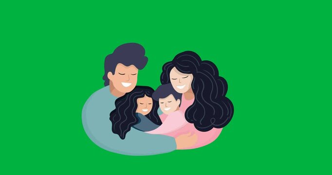 Digital animation of family hugging each other icon against black background