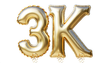 3k, 3000, Gold balloons, 3d Shiny Gold metallic, likes, followers, subscribers