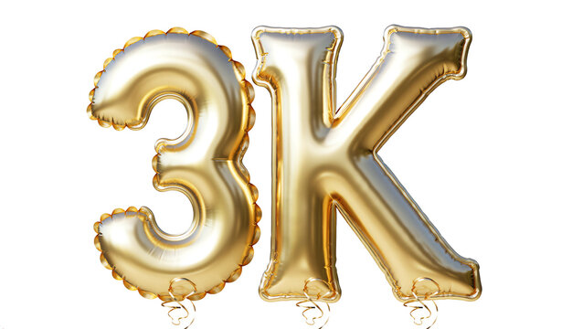 3k, 3000, Gold balloons, 3d Shiny Gold metallic, likes, followers, subscribers