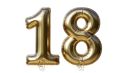 18, 3d number balloons, followers, subscribers, likes, shiny metallic finish, vibrant colors