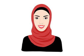 Beautiful face muslim woman dressed in red hijab vector-illustration